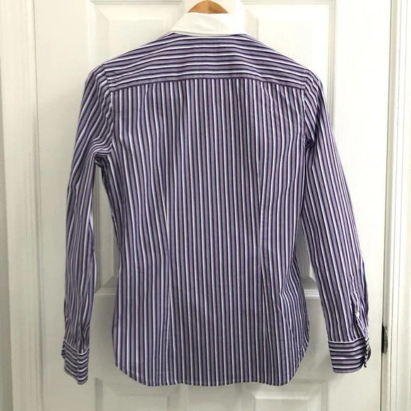 Ralph Lauren Women’s Purple and White Striped Dress Shirt - Picture 2 of 4